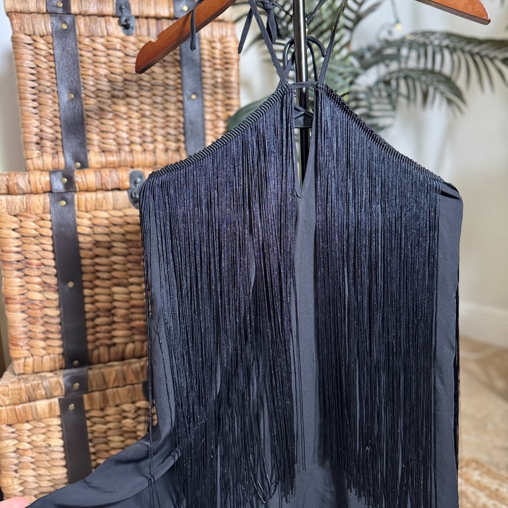 Black Fringe Halter Top